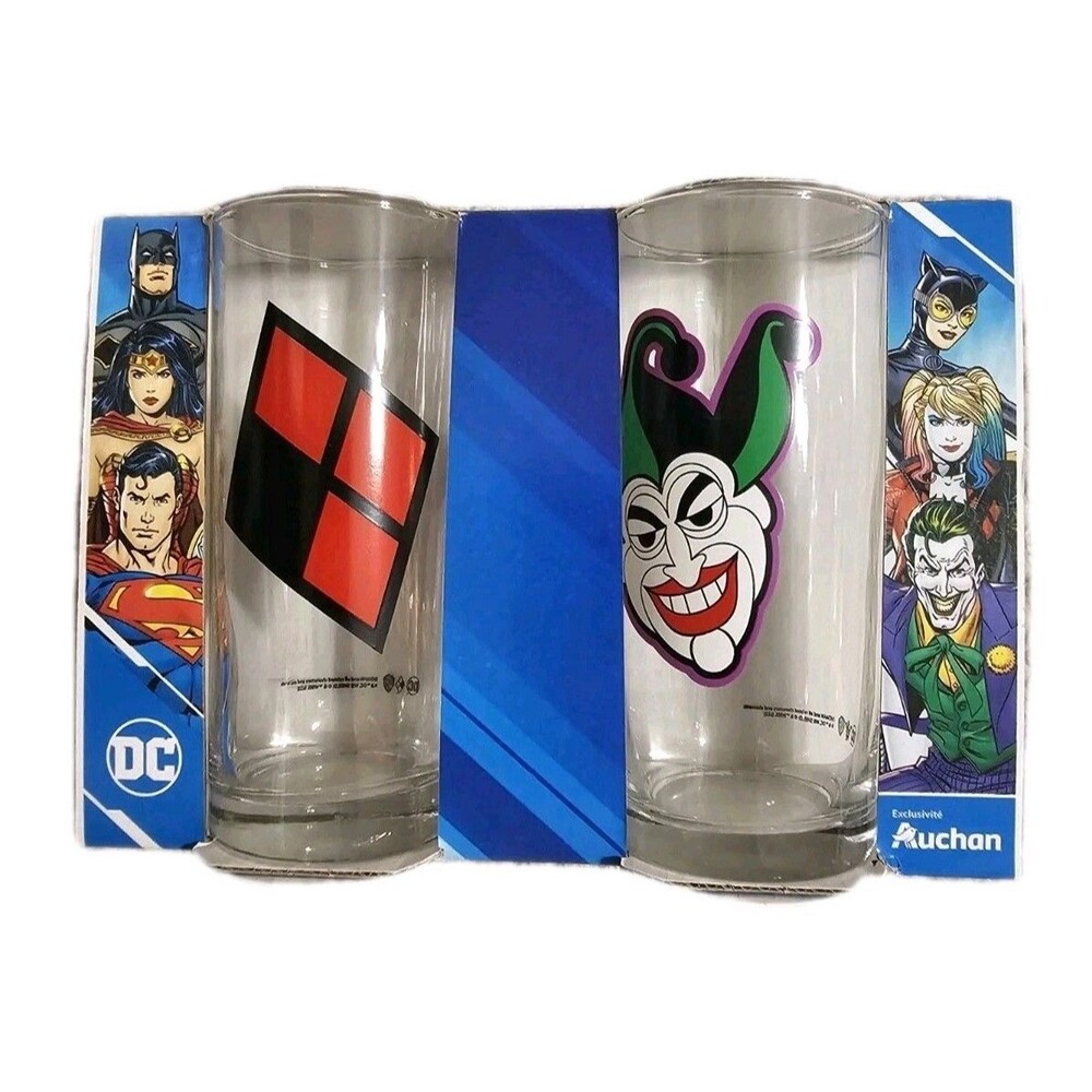 DC Comics Harley Quinn & Joker Logo Pint Glass Set of 2 New In Box